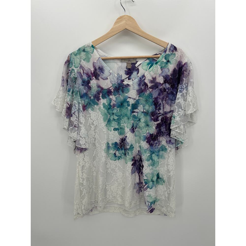 Roz & Ali Top Women 1X Floral Lace Whimsigoth Fairy Feminine Blouse Boho Stretch